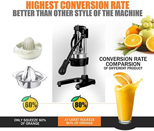 Commercial Heavy Duty Cast Iron Hand Press Manual Orange Citrus Lemon Lime Grapefruit Pomegranate Fruit Juice Squeezer Machine with Stainless Steel Cup Black - Image 3