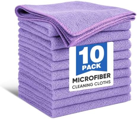 10 PCS Dark purple Microfiber Cleaning Cloths, Assorted Cleaning Rags by TEAWOO