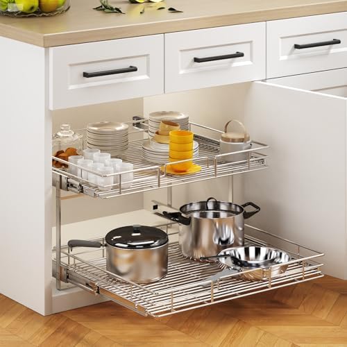 2 Tier Individual Pull Out Cabinet Organizer 30" W x 21½" D, Heavy Duty Cabinet Pull Out Shelves, Slide Out Drawers Organization for Kitchen Cabinets Bathroom - Image 5