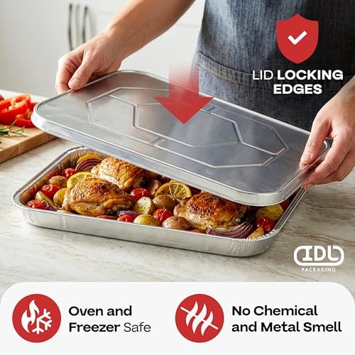 IDL Packaging Aluminum Foil Lids for Full Size Aluminum Steam Table Pans - 21" x 13" (pack of 25) - Disposable Cover for Aluminum Grill Pans - Oven & Freezer Safe - Durable Top for Aluminum Foil Pan - Image 4