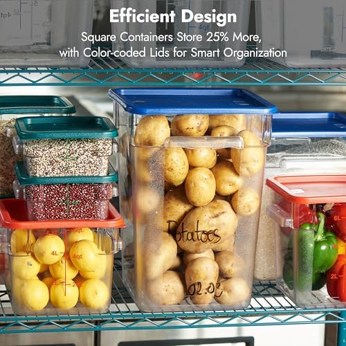 CURTA 4 Pack Food Storage Container with Green Lid - NSF Commercial Grade in 4.0 Qt - Square, Clear, Polycarbonate - Image 5
