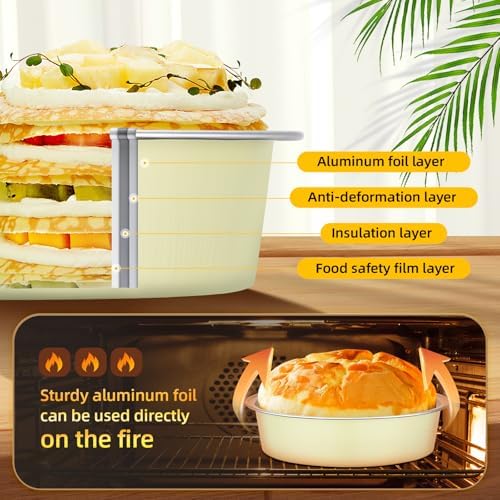 Beasea Disposable Tart Pans with Lids, 120 Pack 7.3oz Mini Pie Tins Creme Brulee Ramekins Aluminum Foil Pie Tart Cake Baking Pans Tins Cheesecake Containers for Birthday Party - Sage Green - Image 3