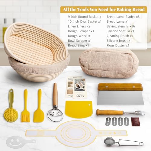 BAVIFY Sourdough Starter Kit, Banneton Bread Proofing Baskets Set | Complete Sourdough Bread Baking Supplies, Beginner Friendly Bread Making Kit, 9 in Round and 10 in Oval Rattan Banneton - Image 6