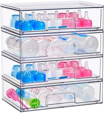 Sorbus Stackable Storage Drawers, Clear Acrylic Pull-Out Organizer (4 Pack) by Sorbus