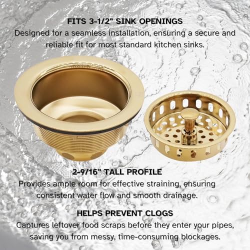 Westbrass A214-01 3-1/2" Post Style Large Kitchen Sink Basket Strainer, Polished Brass - Image 4