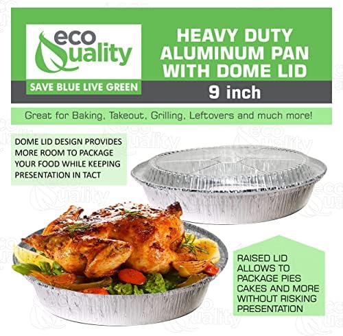 EcoQuality 9" Round Aluminum Foil Pans with Clear Lids - Disposable Containers with Foldable Walls for Pie Baking, Cooking, Serving, Reheating, and Storing - Freezer and Oven Safe Tart Pan 100 Pack - Image 5