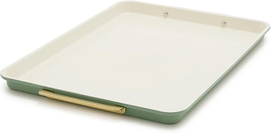 GreenPan Bakeware 13"x18" Half Baking Sheet Pan, Ceramic Nonstick Baking Pan, PFAS & BPA Free, Gold Handles, Durable Steel, Versatile & Space Saving Ovenware, Freezer to Oven Dish, Sage Green by GreenPan