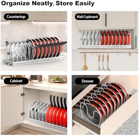 Housolution Pot and Pan Lid Organizer Holder Storage Rack, White - Image 6