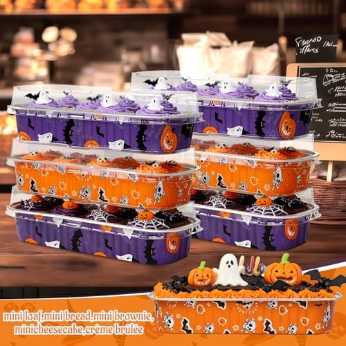 100Pack Halloween Mini Cake Pans Disposable Mini Loaf Pans with Lids and Spoons, 6.8Oz Aluminum Foil Pans Tins, Individual Dessert Cups Containers for Sales,Party,Picnics - Image 6
