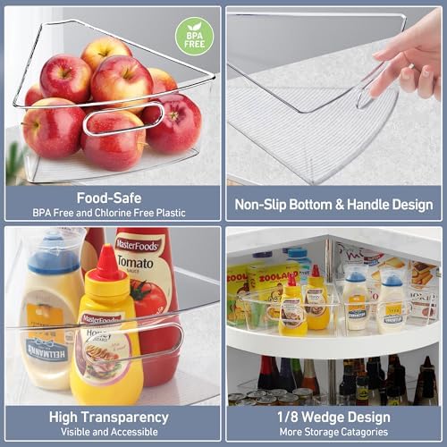 Leeden Lazy Susan Organizer for 26" Diameter Corner Lazy Susan, Plastic Kitchen Cabinet Storage Bins with Handle, 8 Packs, 1/8 Wedge - Food Safe, BPA Free - Image 6