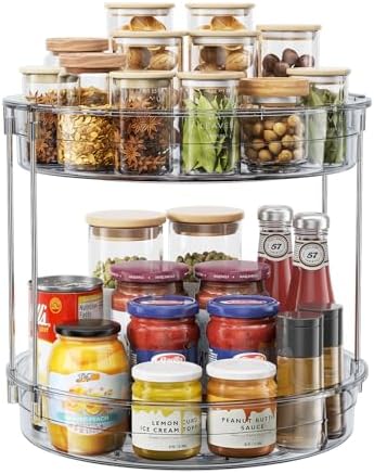 LAMU 12 inch 2 Tier Lazy Susan Turntable Organizer Rotating Spice Rack Organization for Cabinet, Kitchen, Pantry, Countertop, Bathroom, Vanity, Medicine Cabinet Organizer, Grey by YourHome-OrganizationHelper