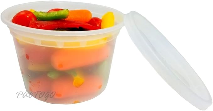 PCM 16 oz. Heavy Duty Round Deli Food Soup Plastic Container w/Lid 100% BPA Free (Pack of 12 Sets) - Image 4
