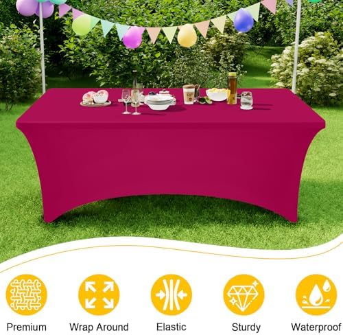 Smiry 2 Pack Spandex Table Cloth 5FT, Elastic Fitted Fuchsia Tablecloth - Image 3