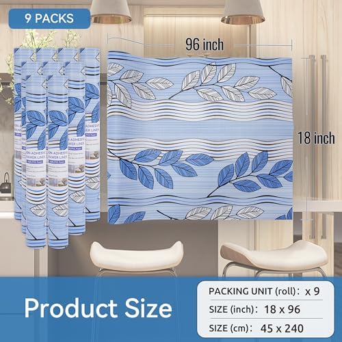 FIFTY FEET Blue Leaves Shelf Liner for Kitchen Cabinets, 18 x 96 Inch x 9 Roll Non Adhesive Non Slip Drawer Liner, Washable Cabinet Liner for Shelves & Drawers - Image 5