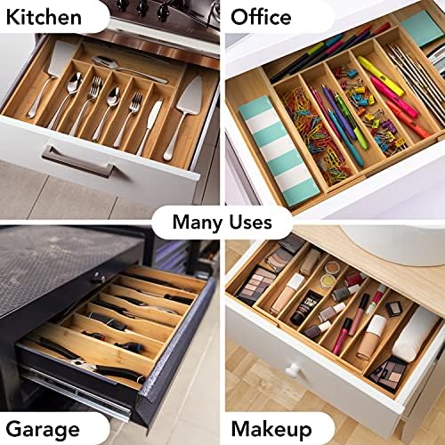 Bamboo Expandable Silverware Holder, Adjustable Cutlery Organizer, Wood Organizers Tray for Flatware, Knives and Utensils - Fits Most Drawers (9 Slots) - Image 4