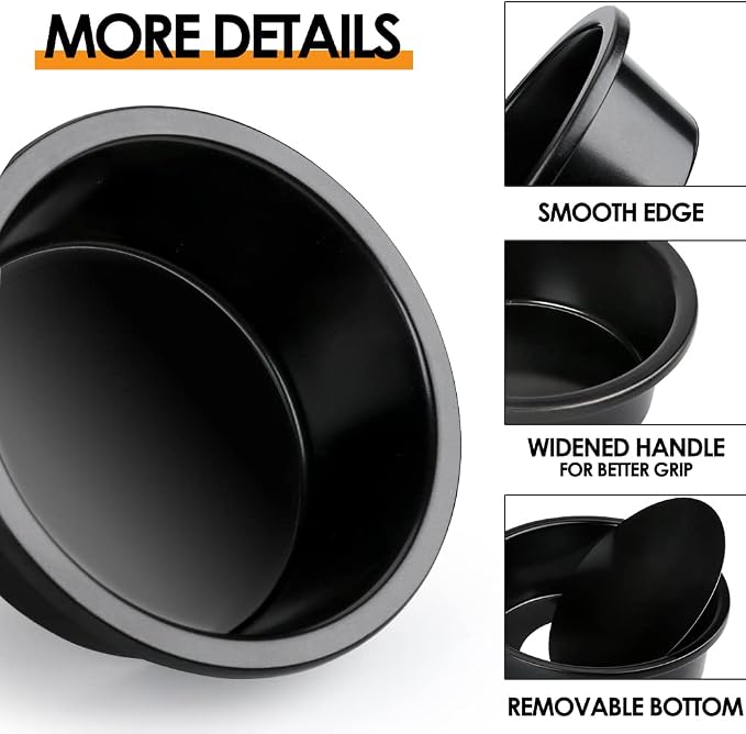 6 Inch Round Cake Pan Set of 3, Nonstick Coating Baking Round Cake Pans with Remvable Bottom for Birthday Layered Cakes,Party, Circle Cake Tins With Wider Grips for Oven Air Fryer, Black - Image 4