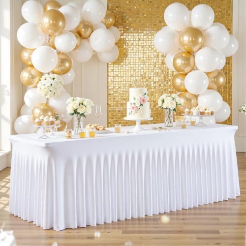 6 Pack White Table Cloth for 6 Foot Rectangle Tables Spandex Fitted Tablecloth 6ft Stretch Table Covers Skirt White Banquet Tablecloths Wrinkle Free Tablecloth for Party Wedding Birthday Event - Image 3