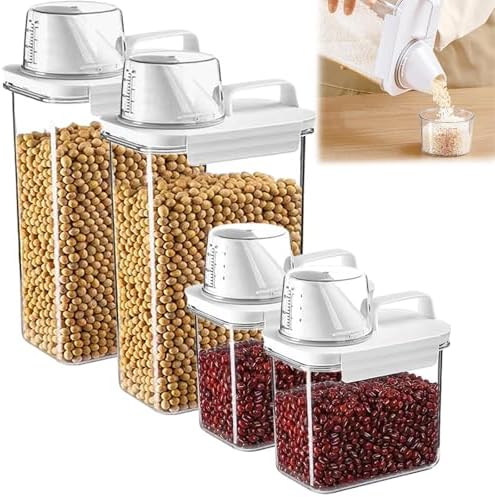 Cereal Storage Containers Sets,BPA Free with Pouring Spout Handle Airtight Food Storage Dispenser with lids For Rice Flour Pasta Grain, Pet Food Storage Container (37.2 oz + 77.7 oz (2 of Each)) by SZRUNZHU
