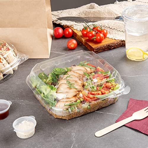 Restaurantware 39 oz Square Clear Plastic Clamshell Container, 100 Pack - Image 3