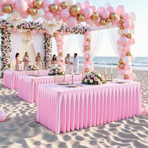 8 Pack Pink Rectangle Tablecloth 6 FT Stretch Spandex Fitted Table Cloth for 6 Foot Rectangle Tables Banquet Tablecloths Wrinkle Free Table Cover Skirt Ruffle Tablecloths for Party Wedding Birthday - Image 2