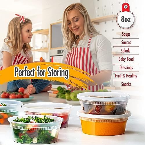Deli Containers with Lids Leakproof - 240 Pack BPA-Free Plastic Microwaveable Clear Food Storage Container Premium Heavy-Duty Quality, Freezer & Dishwasher Safe (8oz 240 Sets) - Image 4