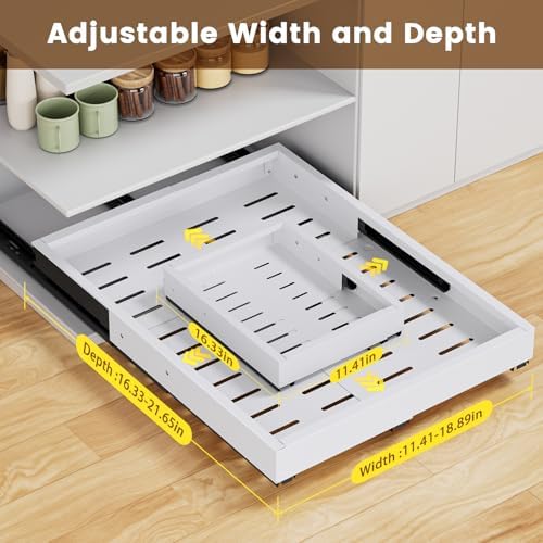 Pull Out Cabinet Organizer, Expandable Width (11.4"-18.9") Depth (16.3"-21.7") Pull out Drawers for Cabinets with 3 Rails, No Drill Adhesive Film or Nail Fixed Slide out Drawers for Kitchen, Pantry - Image 2