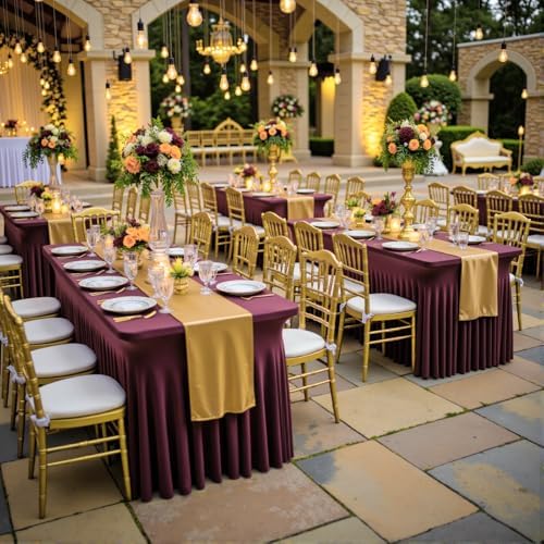 2 Pack Burgundy Spandex Table Clothes for 6 Foot Rectangle Tables, Wrinkle Free Fitted Table Cover 6ft Maroon Stretch Tablecloths with Skirt for Parties Weddings Birthday Banquet Baby Shower - Image 6