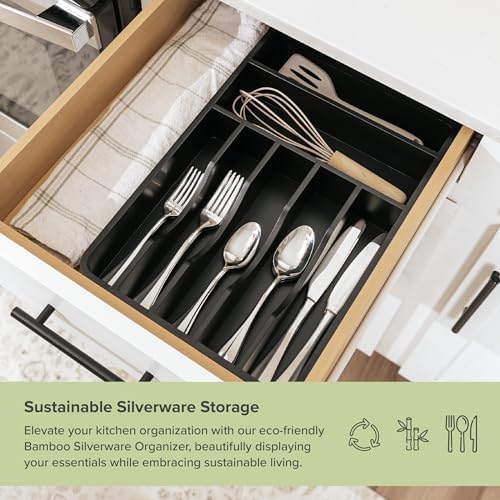 KitchenEdge Silverware & Utensil Organizer, Fixed 10.5 in, Black | Cutlery, flatware holder, rounded corners, 7 compartments, non-slip feet, kitchen drawers - Image 5