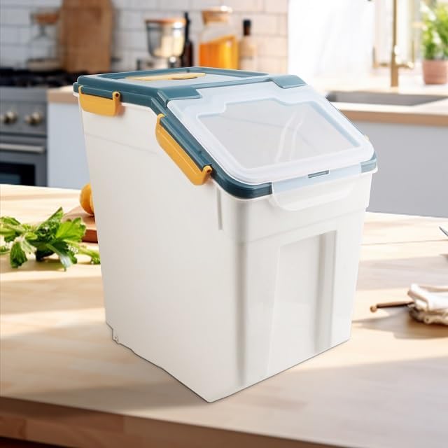 2 Pack 50 lb Airtight Flour Storage Containers with Wheels, Blue - Image 6