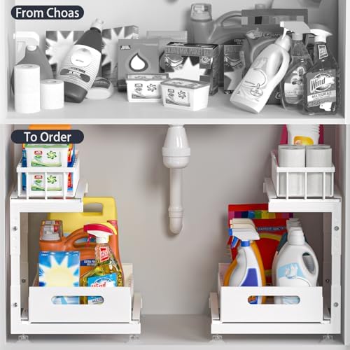 Saydear 2-Pack L-Shaped Under Sink Organizer, 2-Tier Pull-out Cabinet Rack - Image 2