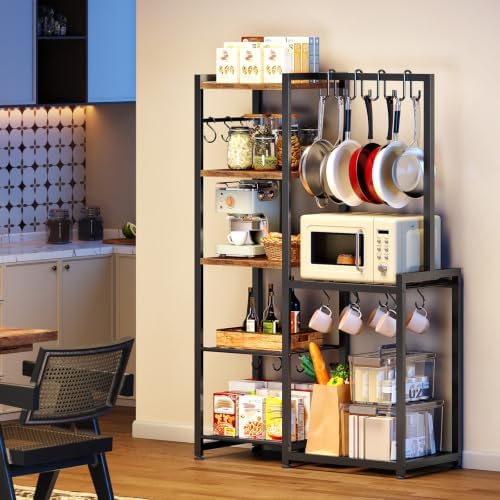 CHOEZON 5-Tier Pot Rack, Cookware Stand with Hooks, Pans Pots Organizer for Kitchen, Living Room, and Bedroom, Black TPR17BF - Image 2