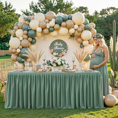 PARTISKY 1 Pack Sage Green Tablecloths for Rectangle Tables 8ft, Wrinkle Resistant Spandex Table Cover Fitted Stretch Table Cloth with Pleated Ruffle Skirts for Party Banquet Dining Birthday Wedding - Image 7