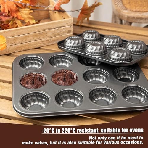 2 Pack Nonstick Mini Bundt Cake Pans, 12-Cavity Carbon Steel Baking Mold for Muffins, Brownies, and Mini Cakes, Send Goods from Local Warehouse - Image 4