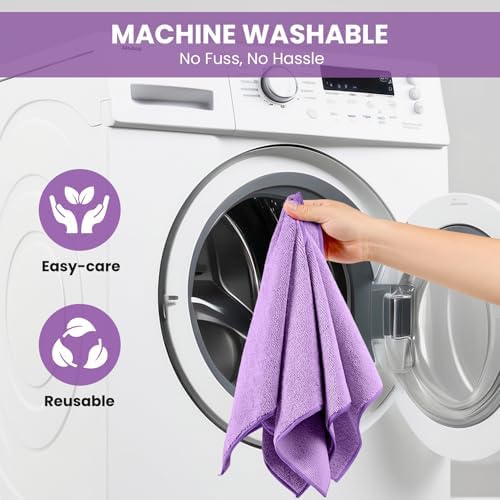 SIFANGKE Microfiber Cleaning Cloth, 12 Pack Purple Cleaning Rags for Housekeeping, Reusable Microfiber Towels for Car, Kitchen, Bathroom and Household Cleaning Supplies, 11.8"X11.8" - Image 7