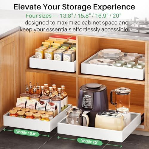 4 Pack Pull out Cabinet Organizer, 21"Deep, Heavy Duty Full-extension Slide out Drawers for Kitchen Cabinet, Roll out Shelf Storage with Nano Adhesive for Pots, Bathroom, Pantry, Home, White - Image 6