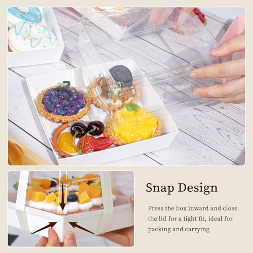 7 x 7 x 4 Inches Paper Cake Boxes with Clear Lids, 50 Pack White Large Charcuterie Square Food Containers, Valentine's Day Disposable Bakery Boxes for 4-6 Inch Bundt Cake, Pie, Dessert - Image 6