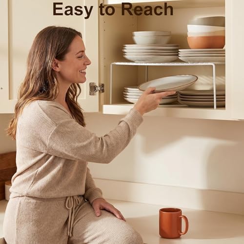 iPEGTOP Set of 6 Large (15.7 x 9.4 Inch) Kitchen Cabinet Organizer Shelf, Wire Freezer Storage Shelves Rack, Rustproof Steel Metal Shelf Riser for Dish Plates Pantry Cupboard Organization, White - Image 6