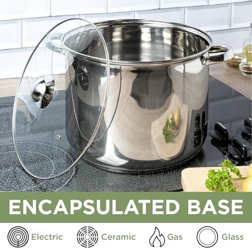 Ecolution Pure Intentions Stock Pot - Features Tempered Glass Lid, Keep Cool Handle, and Encapsulated Bottom - Oven Safe - Curbside Recyclable Stainless Steel - 16 Quarts - Image 4