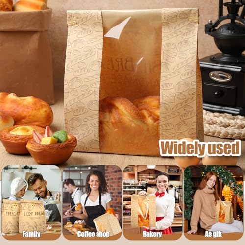 Feifeiya 150 Set Bread Paper Bags for Homemade Sourdough Kraft Bread Bags with Clear Window Seal Stickers 14'' x 8.3'' x 3.5'' Large Bakery Packaging for Storage Baked Goods Cookies - Image 6