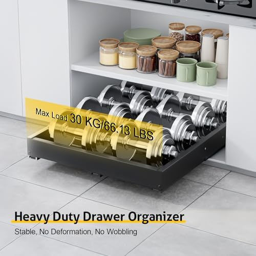 Upgrade Pull Out Cabinet Organizer, Expandable Width (11.4"-18.9") Depth (16.3"-21.7") Pull out Drawers for Cabinets with 3 Rails, No Drill Adhesive Film or Nail Slide out Drawers for Kitchen, Pantry - Image 5