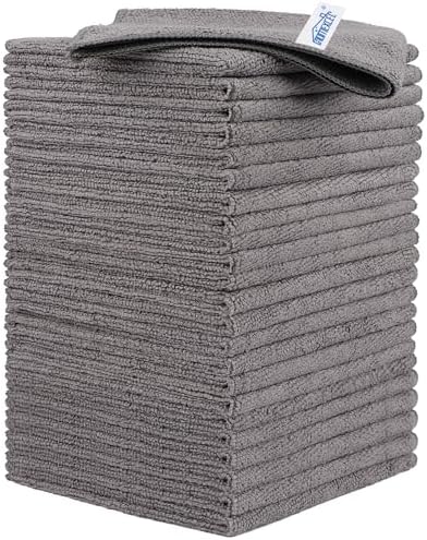HOMEXCEL Grey Microfiber Cleaning Cloth, 24 Pack Cleaning Towels for Kitchen, Lint Free, Scratch-Free, Highly Absorbent, and Reusable Cleaning Rags for House, Window and Glass, Cars, 11.5 X11.5 inch by HOMEXCEL