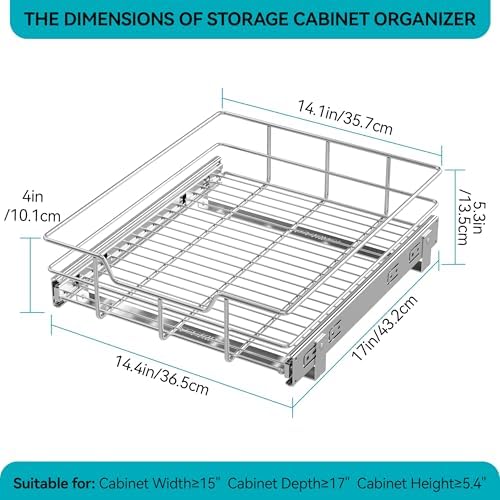 Pull Out Cabinet Organizer 15" W X 17" D, Chromed, Full Slide Out Drawers - Image 2