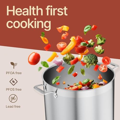 Stainless Steel Stockpot with Lid 24 Quart, Durable 18/8 Stainless Steel, Impact-Bonded Base for Even Heating, Riveted Handles, Oven & All Stove Compatible, Safe Up To 500°F (260°C) - Image 3