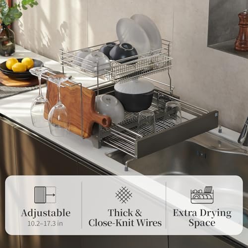 INEX Edge Noble Dish Rack (Titanium Gold, 13.6" H x 20.5" W x 13.4–21.6" D) - Image 2