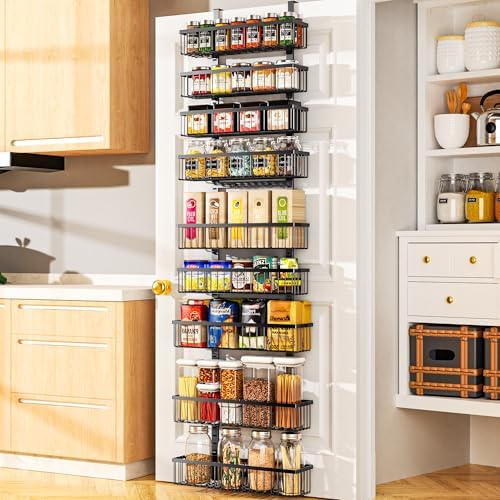 Moforoco 9-Tier Over The Door Pantry Organizer, Pantry Organization and Storage, Black Hanging Basket Wall Spice Rack Seasoning Shelves, Home & Kitchen Bedroom Bathroom House Essentials by MOFOROCO