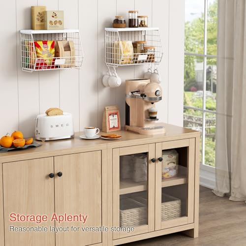 Goozii Wall Mount Bathroom Storage Basket, Fruit Produce and Vegetable Baskets for Kitchen Counter, Hanging Wire Storage Basket for Laundry Room Bedroom Closet Pantry Boys Girls Room (White) - Image 3
