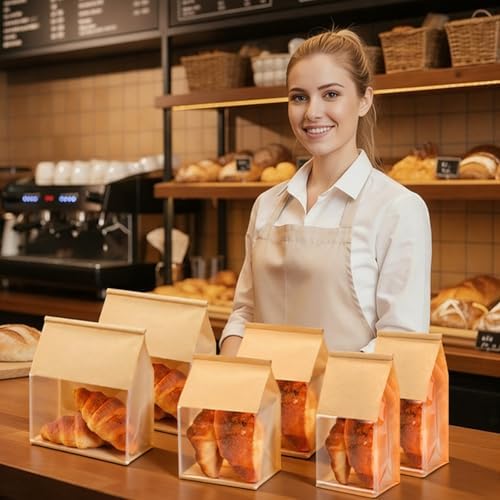 150 Pack Kraft Paper Bakery Bags with Window, 3.9x5.1x11 Inches Tin Tie Tab Lock Resealable Bread Bags for Homemade Cookies, Pastry, Loaf, and Food Packaging Storage - Image 7