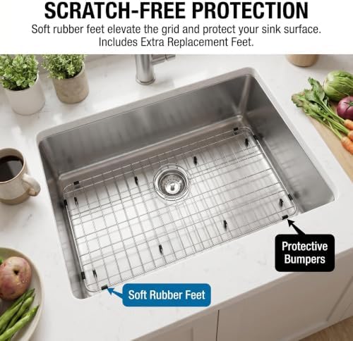 Kitchen Sink Grid, Stainless Steel Sink Protectors Grate for Bottom of Kitchen Sinks, 27-9/16" x 14-9/16" with Rear Drain for Single Bowl Sinks - Image 3