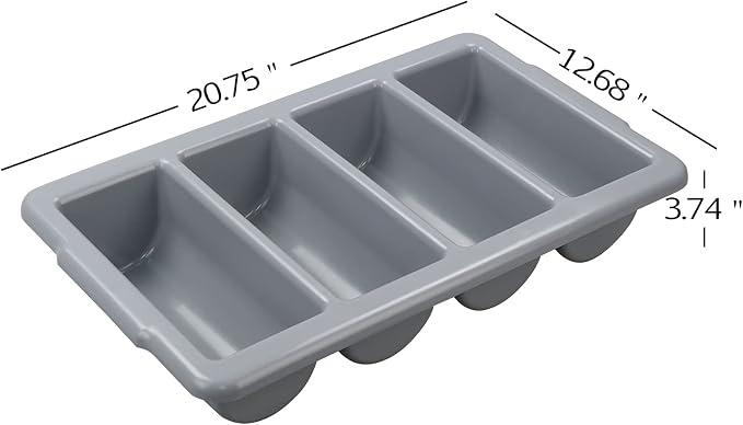Begale 4-Pack Commercial Cutlery Bin, 4-Compartment Cutlery Bin, Gray - Image 2