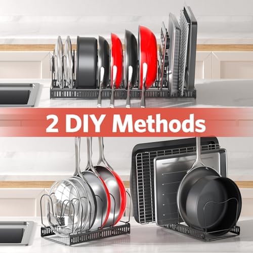 ORDORA Pots and Pans Organizer under Cabinet, 11.8-22.8" 12 Dividers Black - Image 5